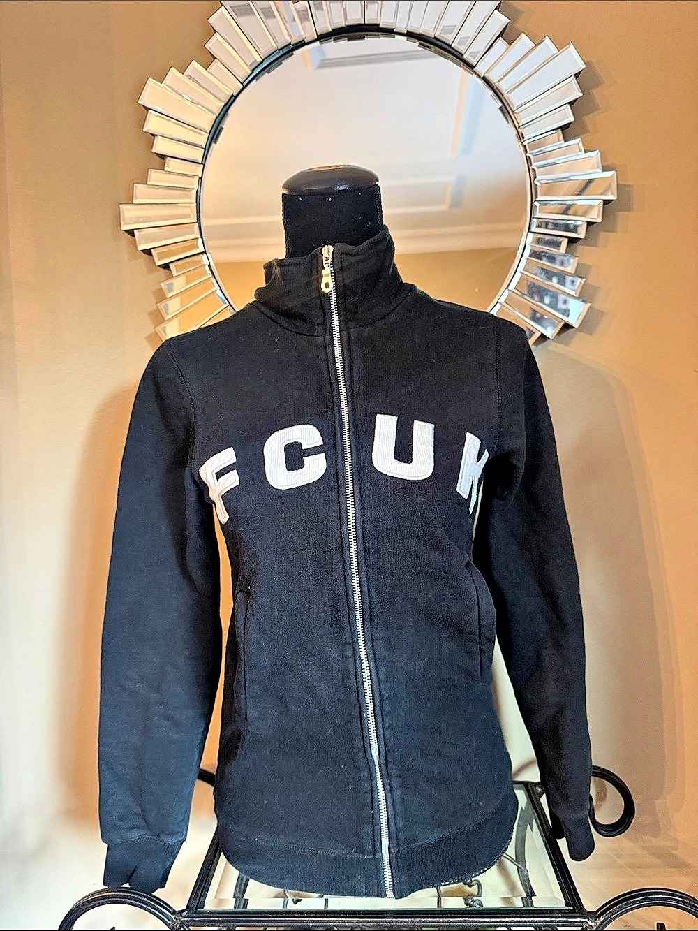 FCUK French Connection Black Zip-Up Jacket Size Small